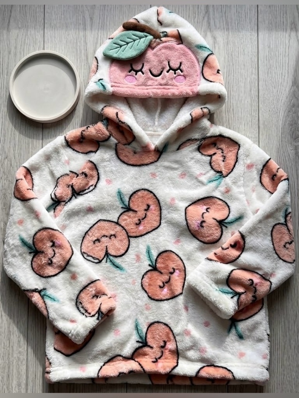 Urban Kids White Peach Fuzzy Plush Fleece Hoodie Sweater NWOT Girls Large